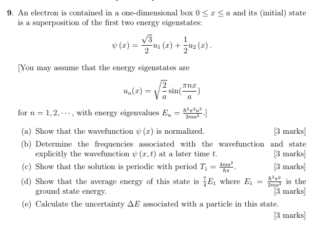 Solved 9. An electron is contained in a one-dimensional box | Chegg.com