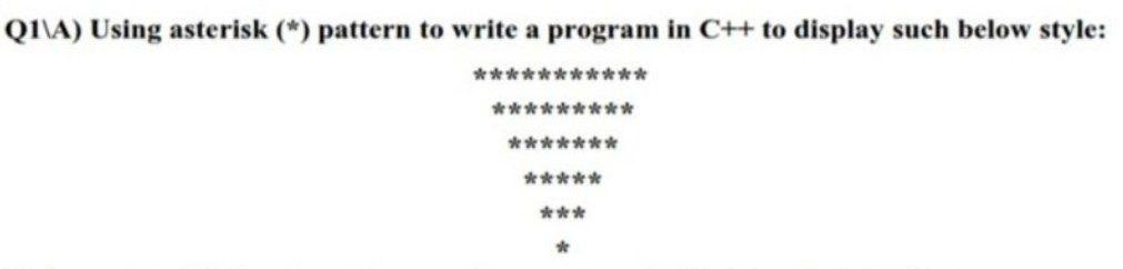 Solved Q1\A) Using asterisk (*) pattern to write a program | Chegg.com