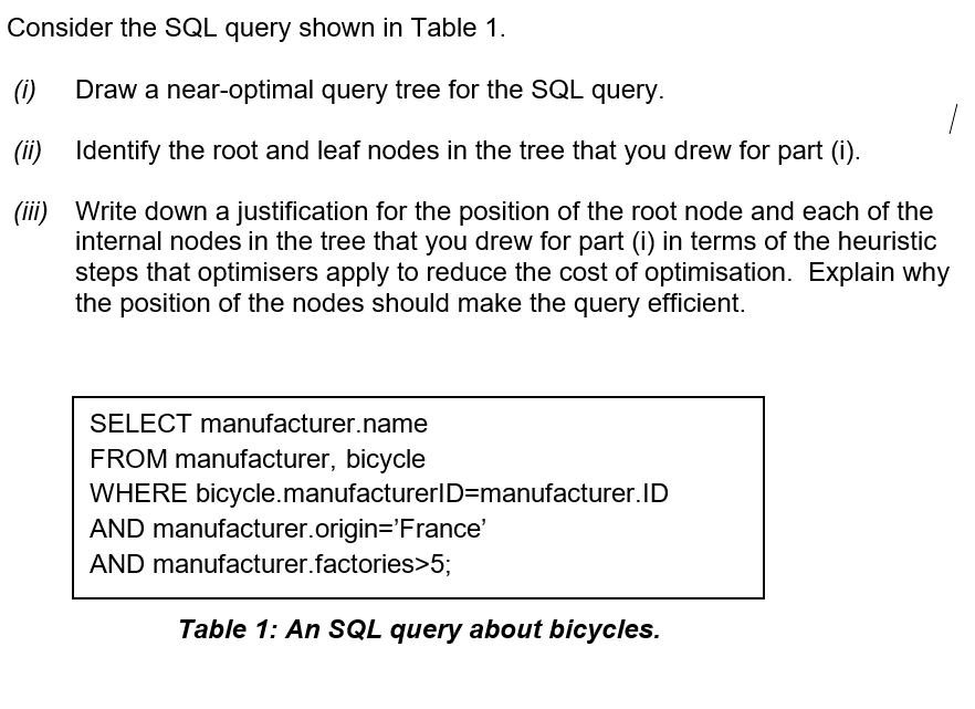 Solved onsider the SQL query shown in Table 1. i) Draw a | Chegg.com