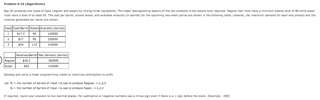 Problem 9-15 (Algorithmic) Bay Oil produces two types | Chegg.com