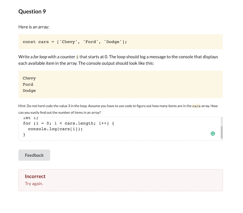 Solved Question 1 Write a for loop with a counter i that | Chegg.com