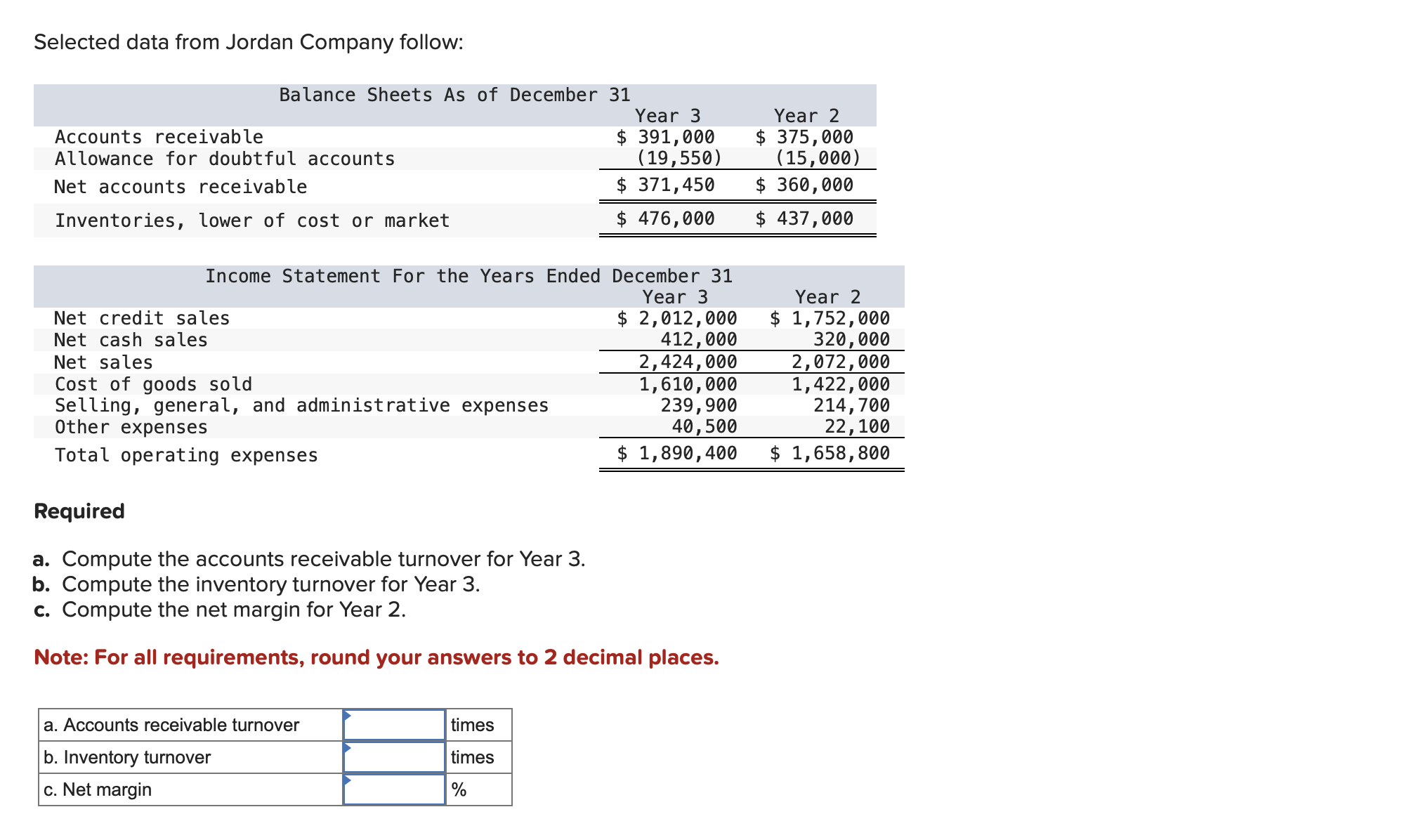 Solved Selected data from Jordan Company follow Required a.