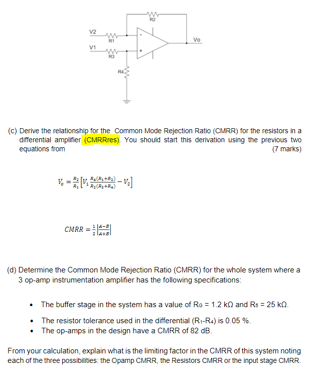 R2 V2 N So Vo V1 W R3 R4 (c) Derive the relationship | Chegg.com