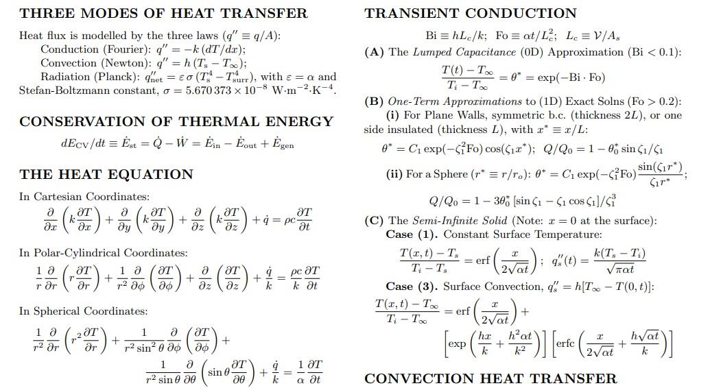 Solved Heaet Transfer Please, Use this formula sheet to