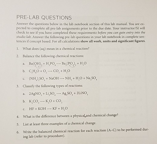 Solved PRE-LAB QUESTIONS Answer The Questions Below In The | Chegg.com