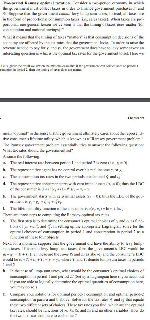 Two-period Ramsey Optimal Taxation. Consider A | Chegg.com