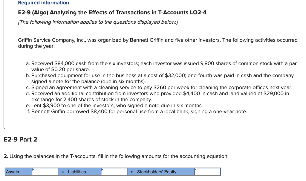 Solved Required information E2-9 (Algo) Analyzing the | Chegg.com