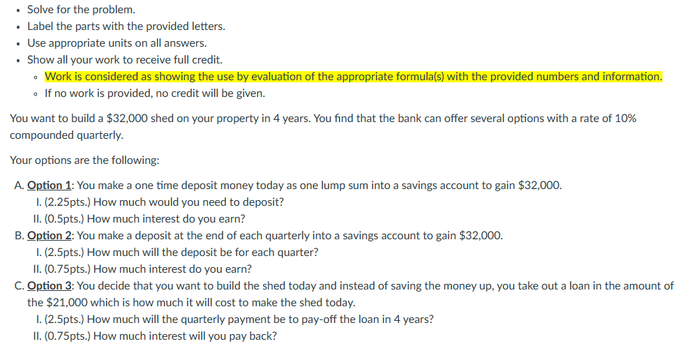 - Solve for the problem. - Label the parts with the | Chegg.com