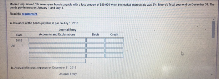 Solved Moore Corp. issued 5% seven-year bonds payable with a | Chegg.com