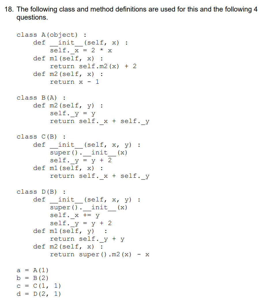 Solved 18. The following class and method definitions are | Chegg.com