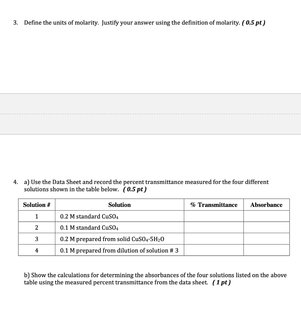 Solved Molarity (M) moles solute Molarity of Solution = -(1) | Chegg.com