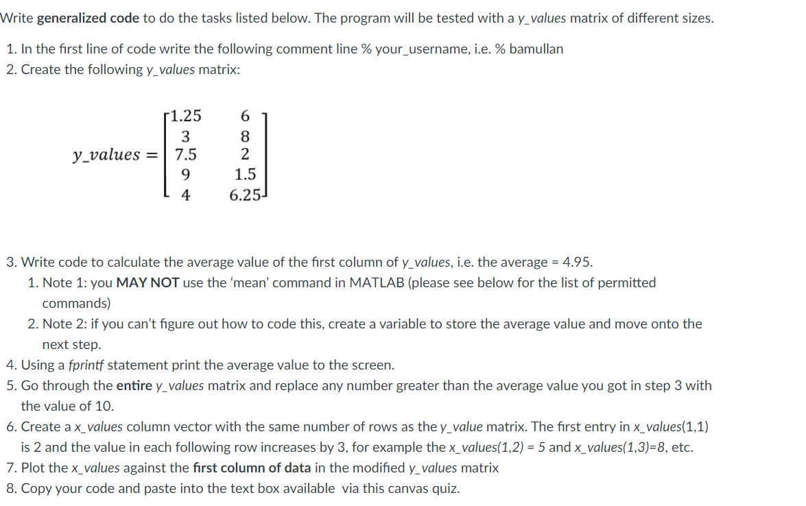 Write generalized code to do the tasks listed below. | Chegg.com