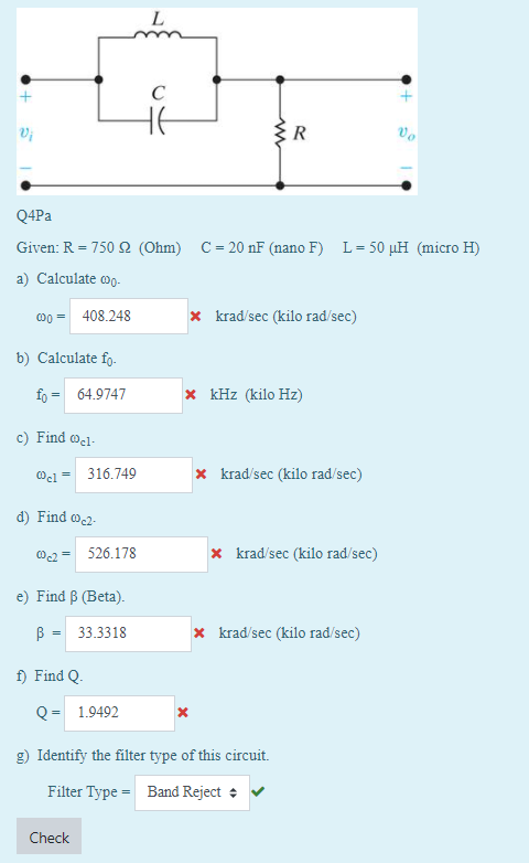 Solved L S 0 S R Vo Q4pa Given R 750 2 Ohm C N Chegg Com