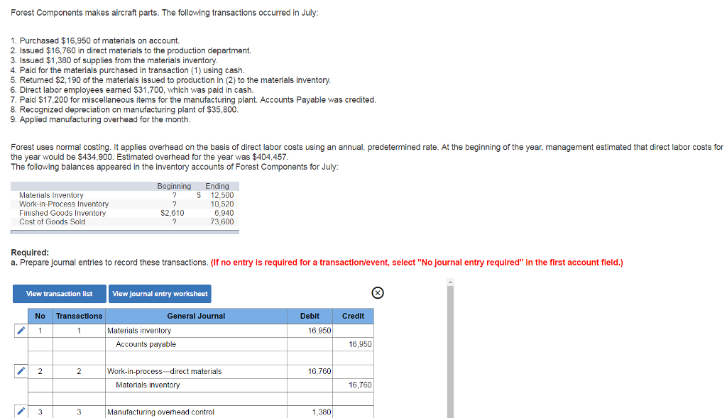 Solved Forest Components Makes Aircraft Parts. The Following 