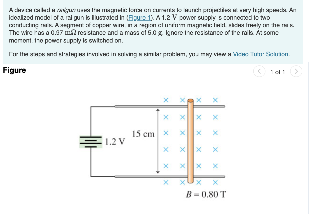 Solved A device called a railgun uses the magnetic force on | Chegg.com