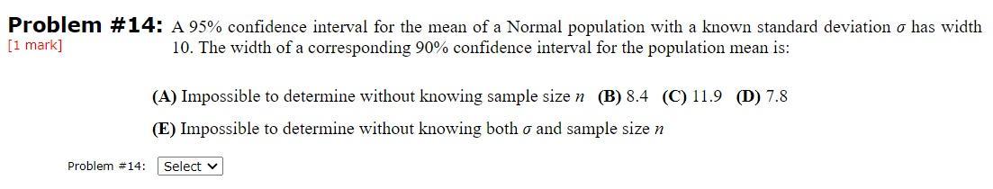 Solved Problem #14: A 95% confidence interval for the mean | Chegg.com