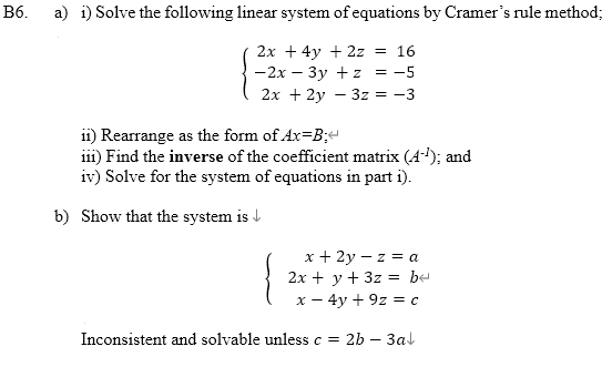 Solved a) i) Solve the following linear system of equations | Chegg.com