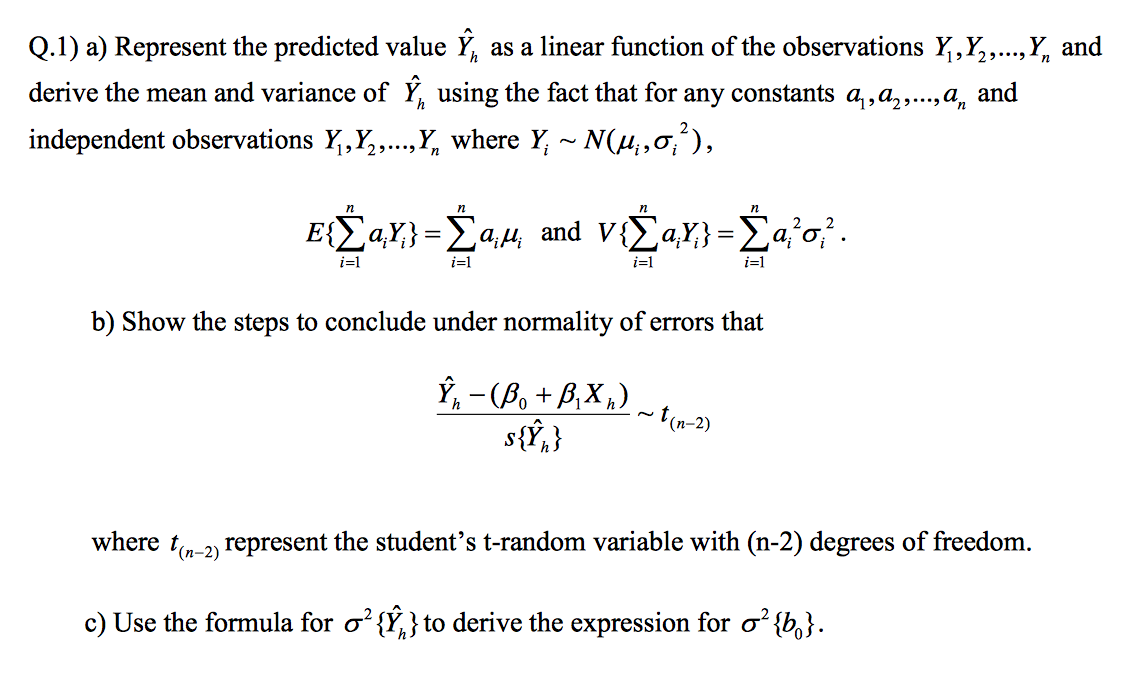 Q.1) a) Represent the predicted value în as a linear | Chegg.com