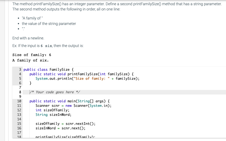 Solved The method printFamilySize() ﻿has an integer | Chegg.com