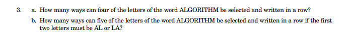 Solved 3. A. How Many Ways Can Four Of The Letters Of The | Chegg.com