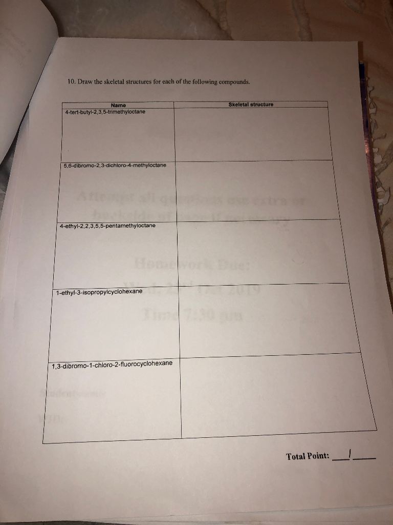 Solved 10 Draw The Skeletal Structures For Each Of The Chegg Com