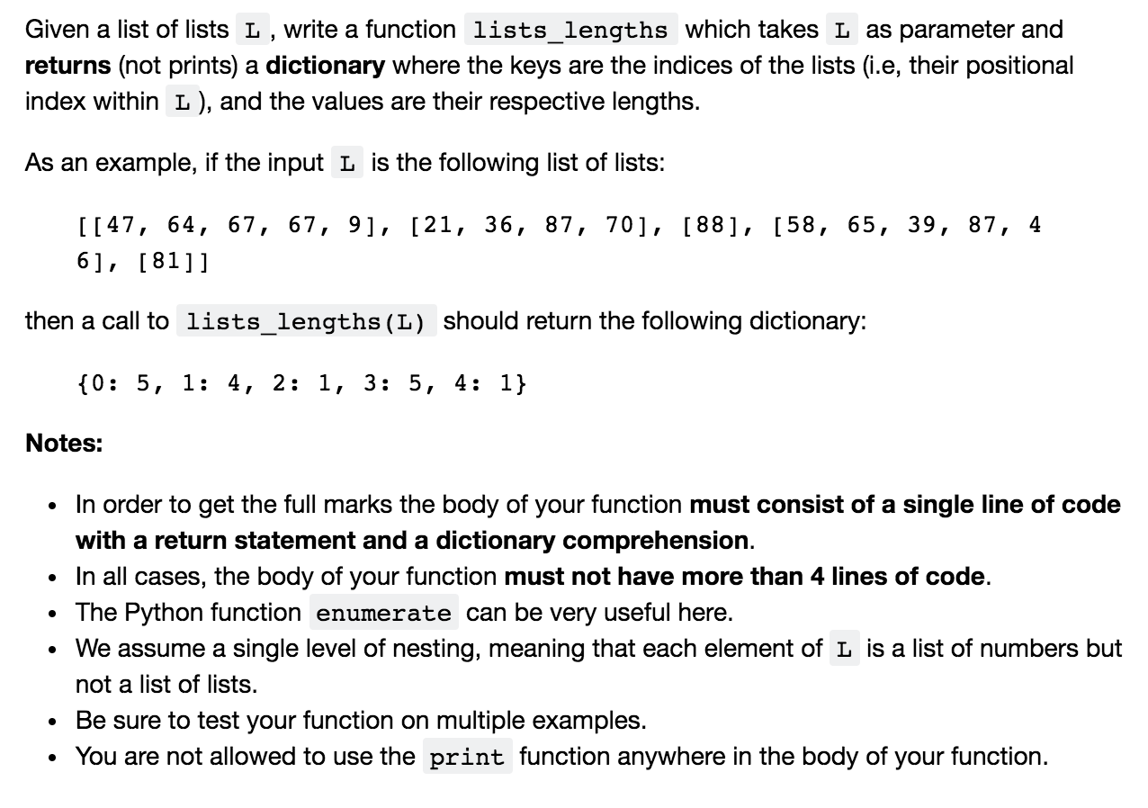 Solved Given a list of lists L , write a function | Chegg.com