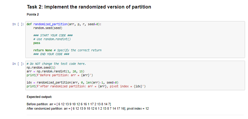 Solved Task 1: Implement the partition() function Points: 4 | Chegg.com
