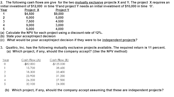 Solved 1 2. The following cash flows are give for the two | Chegg.com