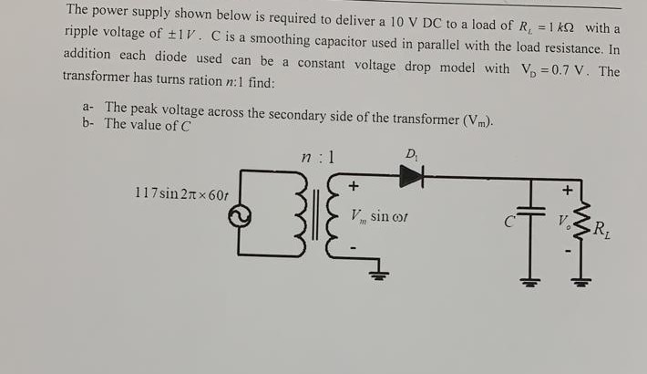 Solved The power supply shown below is required to deliver a | Chegg.com