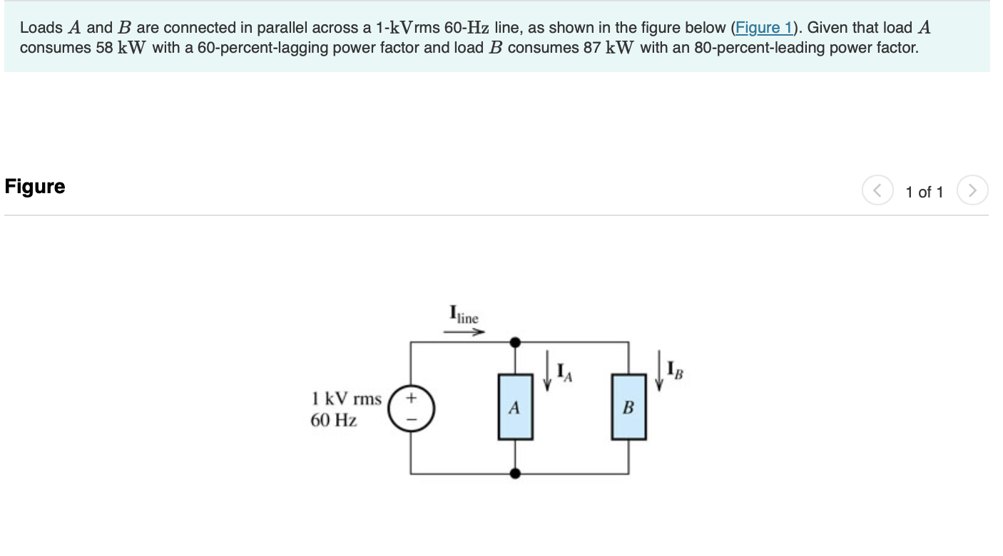 Solved Loads A And B Are Connected In Parallel Across A | Chegg.com