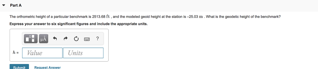 Solved Part A The Orthometric Height Of A Particular | Chegg.com