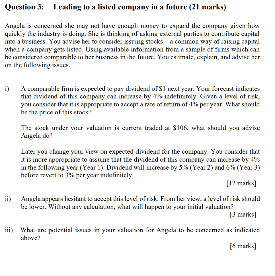 Solved Question 3: Leading to a listed company in a future ( | Chegg.com