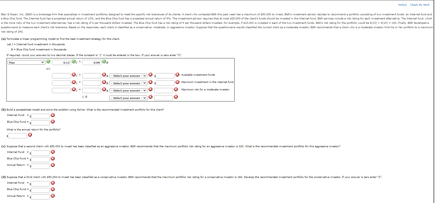 Solved Risk Rating Of 240 . (a) Formulate A Linear | Chegg.com