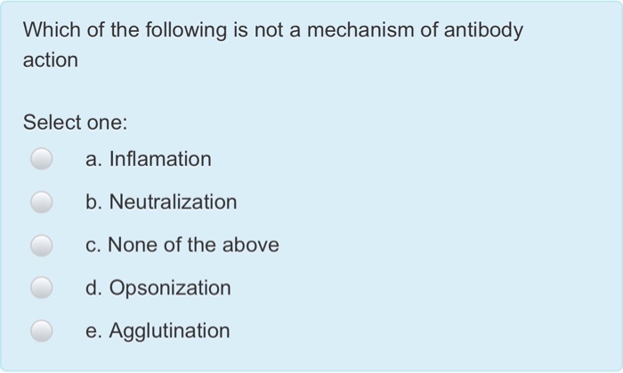Solved Which of the following is not a mechanism of antibody | Chegg.com