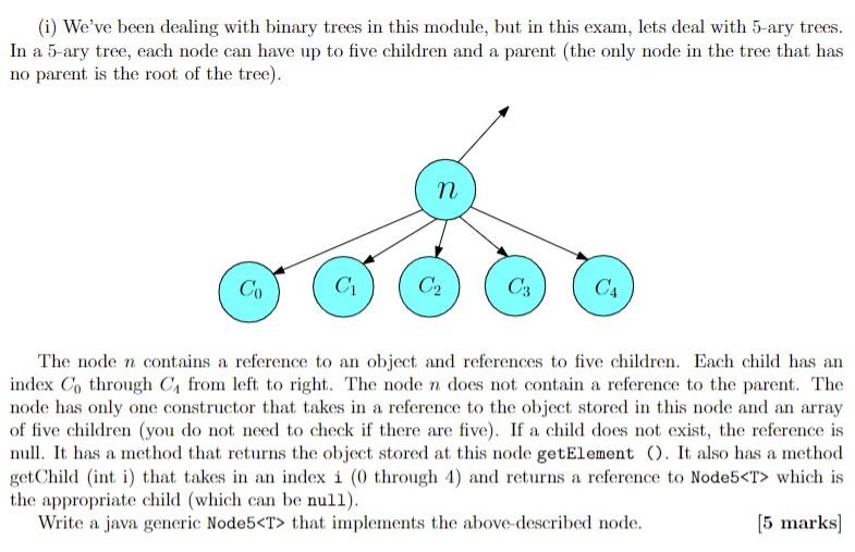 Solved (i) We've been dealing with binary trees in this | Chegg.com
