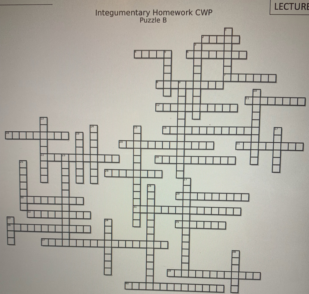 Integumentary Crossword puzzle Please try to answer | Chegg.com