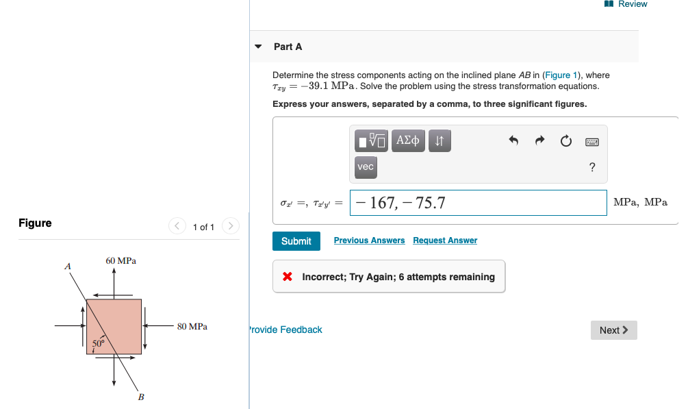 Solved 1 Review Part A Determine the stress components | Chegg.com