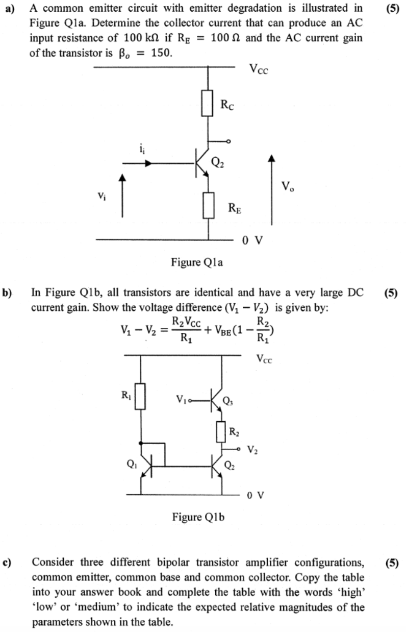 Solved A A Common Emitter Circuit With Emitter Degradati Chegg Com