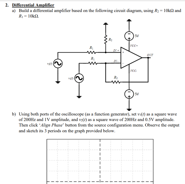 Solved 2. Differential Amplifier a) Build a differential | Chegg.com