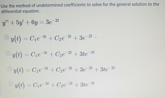 Solved Use the method of undetermined coefficients to solve | Chegg.com