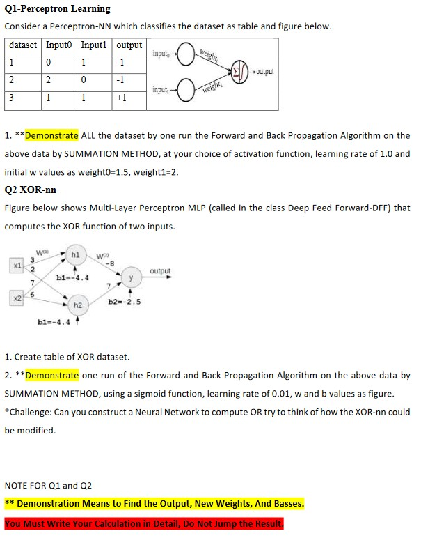 Q1-Perceptron Learning Consider a Perceptron-NN which | Chegg.com