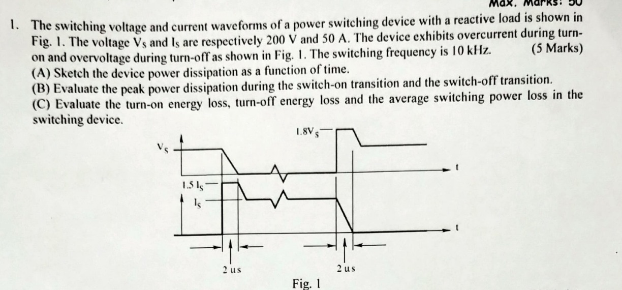 Solved 1. ﻿The switching voltage and current waveforms of a | Chegg.com