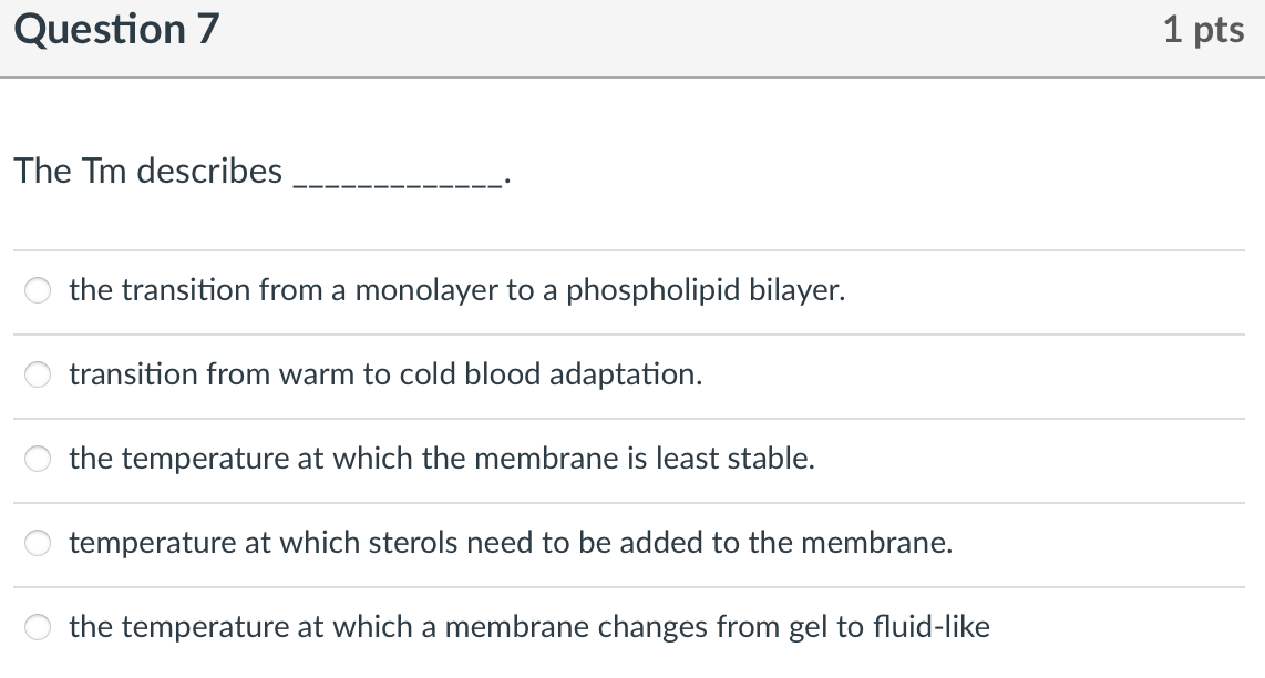 Solved Question 7 1 pts The Tm describes the transition from | Chegg.com
