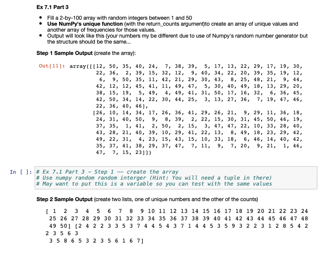 Solved Ex 7.1 Part 3 - Fill a 2-by-100 array with random | Chegg.com