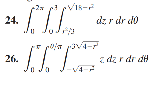 4. \( \int_{0} \int_{0} \int_{r^{2} / 3} d z r d r d \theta \) \( \int_{0}^{\pi} \int_{0}^{\theta / \pi} \int_{-\sqrt{4-r^{2}