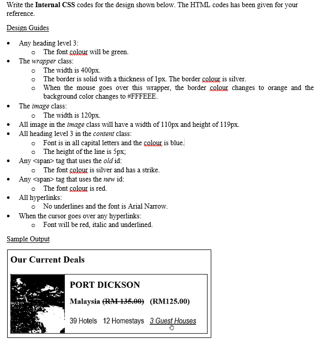 Solved Write the Internal CSS codes for the design shown | Chegg.com