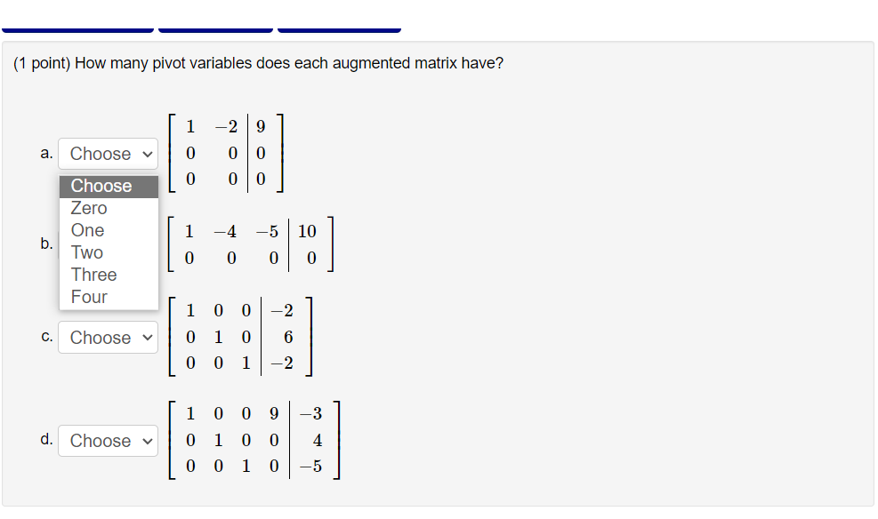 Solved Point How Many Pivot Variables Does Each Chegg Com