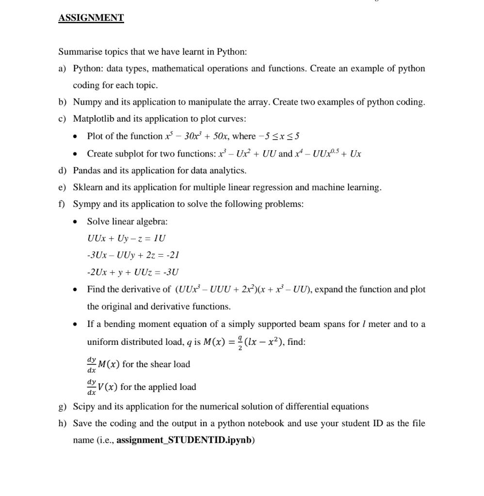 Solved Summarise topics that we have learnt in Python: a) | Chegg.com