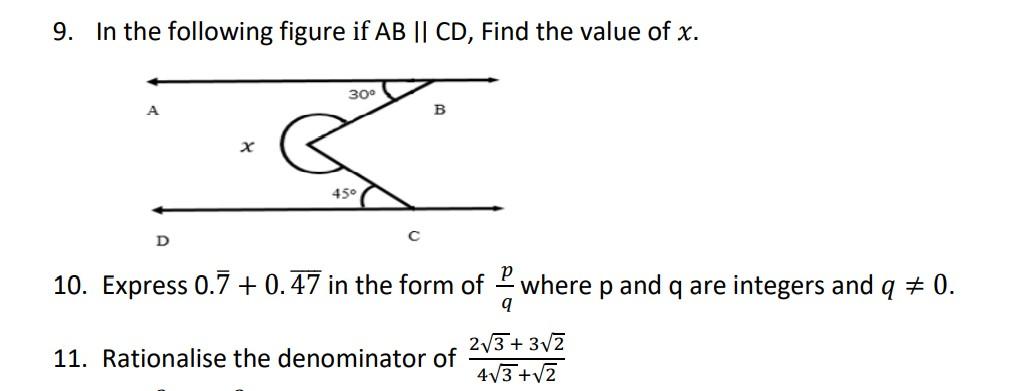 Solved 9. In the following figure if AB || CD, Find the | Chegg.com