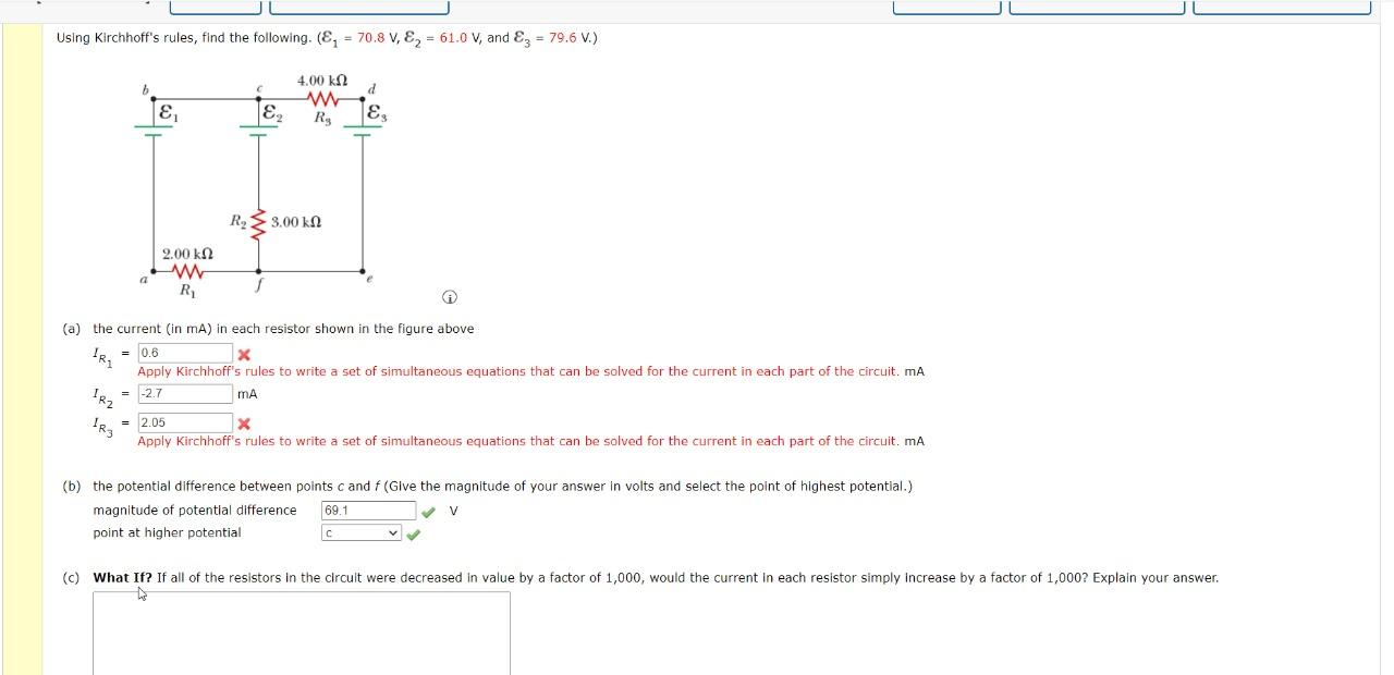 Solved Using Kirchhoff's rules, find the following. (e m f1 | Chegg.com